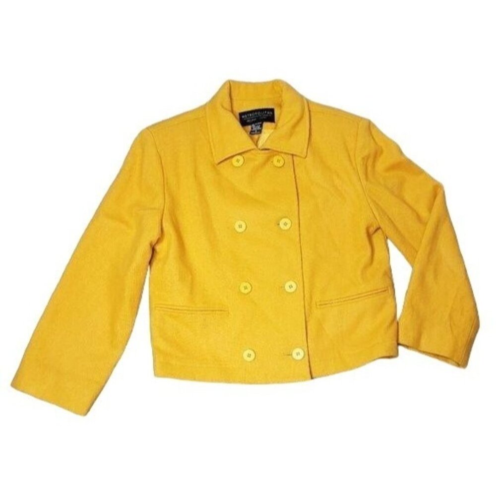 Metropolitan 100% wool double breasted peacoat jacket yellow size Medium fall